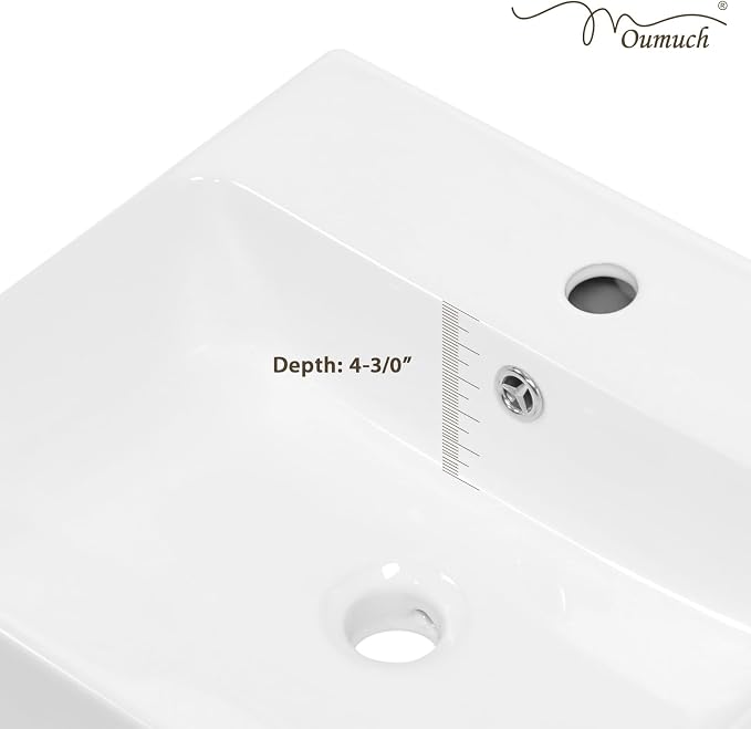 White Rectangle Vessel Sink, 18"W x16"D Bathroom Sink Above Counter Modern Porcelain Ceramic Vessel Sink, Vanity Art Basin for Bathrooms