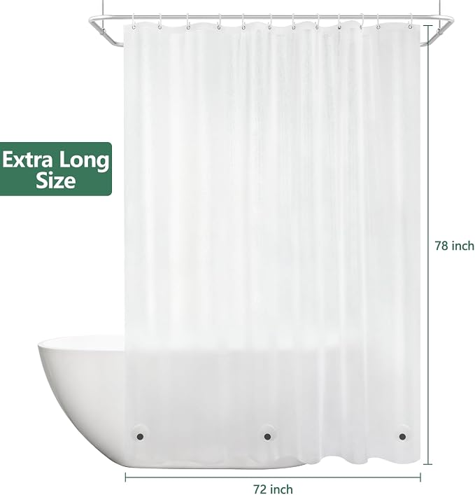 Seenus EVA Frosted Shower Curtain Liner Long 78 Inch, Bpa-Free Waterproof Shower Liner with 3 Extra-Large Magnets, 72'' x 78'' Bathroom 3D Silk Textured Plastic Shower Curtain Translucent for Privacy