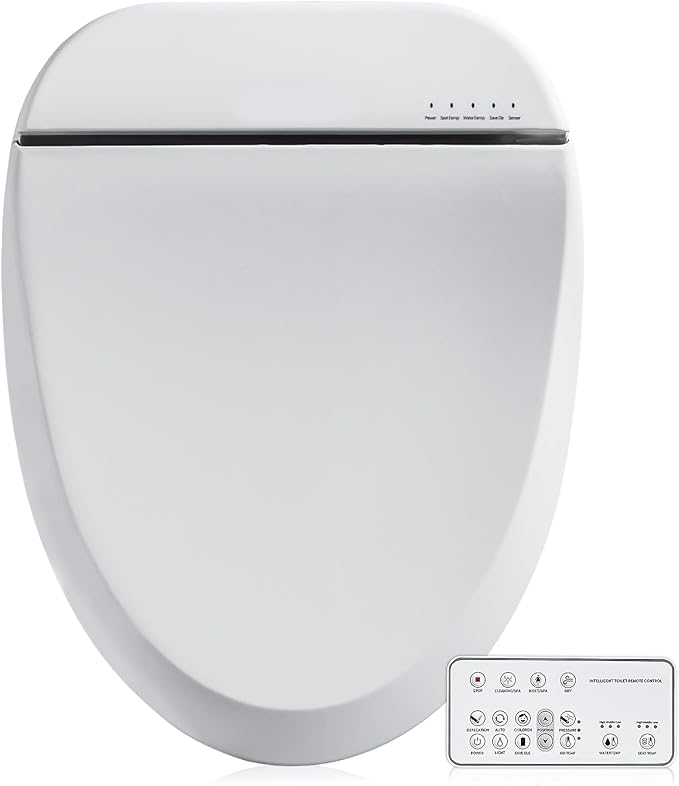 ZMJH Bidet Toilet Seat, Electric Smart Heated Seat with Slow Closes, Vortex Wash, Warm Dryer, Rear and Front Wash, Warm Water, Remote Control, and Night Light, White, A102S-W (Elongated)