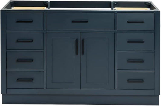 ARIEL Hepburn 54-inch Bathroom Vanity Base Cabinet,Solid Wood, 2 Soft Closing Doors, 9 Dovetail Drawers, Midnight Blue