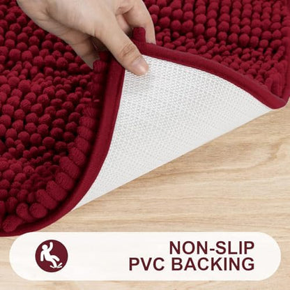 Grandaily Chenille Striped Bathroom Rugs 24x16, Extra Thick and Absorbent Bath Mats, Non-Slip Soft Plush Shaggy Shower Carpet, Machine Wash Dry, Bath Rug for Bathroom, (Small, Red)