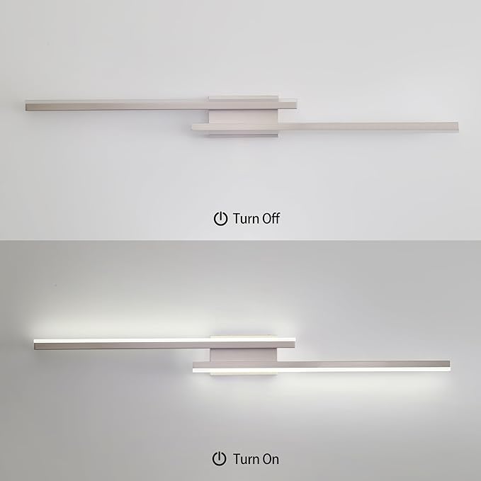 48in Modern LED Brushed Nickel Vanity Light Bar, Dimmable 46W 3200LM, 5000K Cool White, Adjustable Bathroom Light Fixtures Over Mirror -2 Light