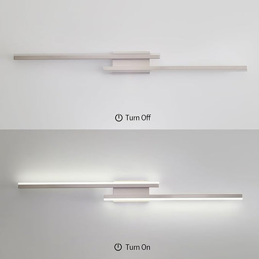 48in Modern LED Brushed Nickel Vanity Light Bar, Dimmable 46W 3200LM, 5000K Cool White, Adjustable Bathroom Light Fixtures Over Mirror -2 Light