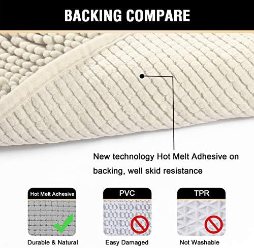 H.VERSAILTEX Bathroom Rugs Luxury Chenille Mat Set, Soft Plush Shower Rug + Toilet Mat, Microfiber Shaggy Carpet, Super Absorbent Mats, Machine Washable Bath Mat Curved Set, 32" x 20"/20" x 20", Cream