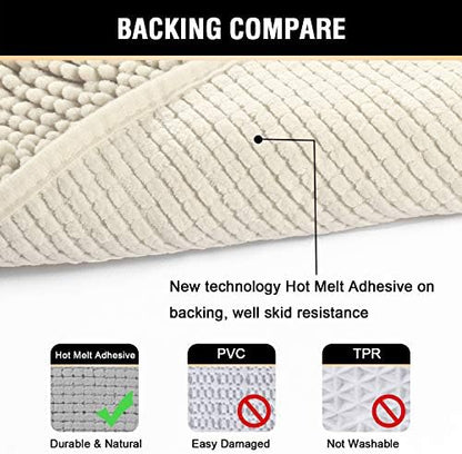 H.VERSAILTEX Bathroom Rugs Luxury Chenille Mat Set, Soft Plush Shower Rug + Toilet Mat, Microfiber Shaggy Carpet, Super Absorbent Mats, Machine Washable Bath Mat Curved Set, 32" x 20"/20" x 20", Cream