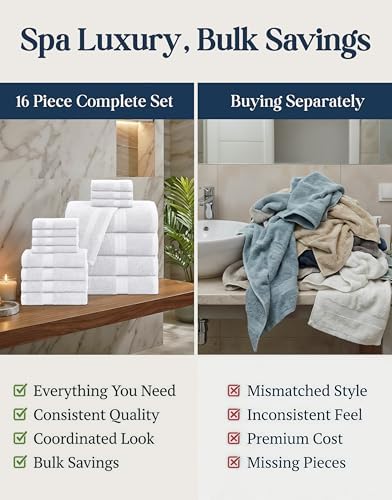 LANE LINEN Bath Towel Set 100% Cotton 16 Piece Soft Absorbent - White