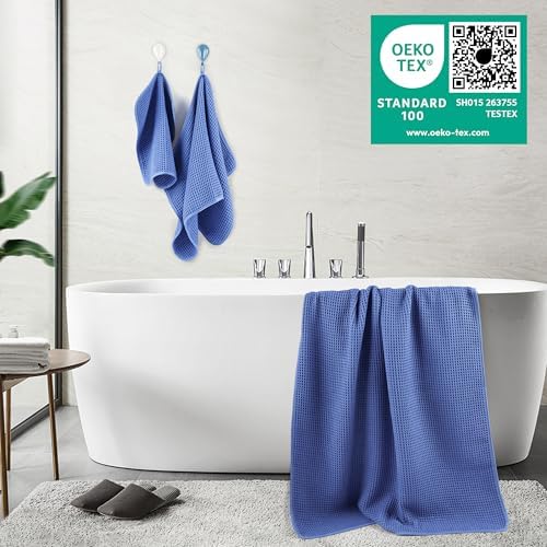 POLYTE 430 GSM Poly Blend Microfiber Quick Dry Waffle Bath Towel Set of 6