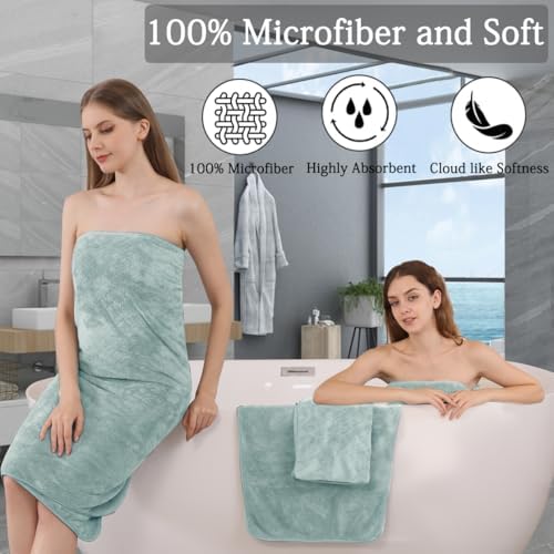 Ycosy 8-Piece Bath Towels Set,2 Oversized Bath Sheet,2 Hand Towels and 4 Washcloths - 600 GSM Soft Microfiber Highly Absorbent Quick Dry Shower Towel Collection for Bathroom Hotel and Spa,Mint Green