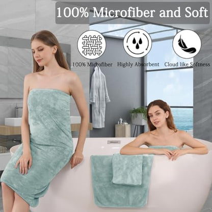 Ycosy 8-Piece Bath Towels Set,2 Oversized Bath Sheet,2 Hand Towels and 4 Washcloths - 600 GSM Soft Microfiber Highly Absorbent Quick Dry Shower Towel Collection for Bathroom Hotel and Spa,Mint Green