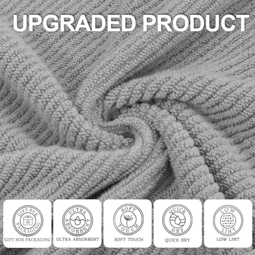 VOOVA & MOVAS Bathroom Hand Towels 4PC, 100% Cotton, 18x28 in, Gray