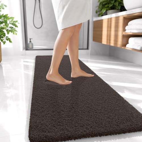OLANLY Microfiber Bathroom Runner Rugs 47x20, Soft Bath Mat, Dark Brown