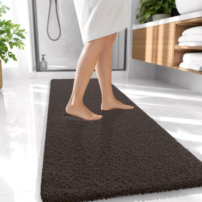 OLANLY Microfiber Bathroom Runner Rugs 47x20, Soft Bath Mat, Dark Brown