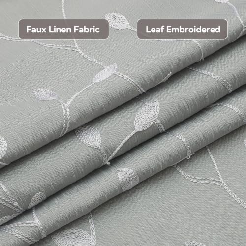 Embroidered Leaf Farmhouse Shower Curtain,Faux Linen,72Wx72L,Grey
