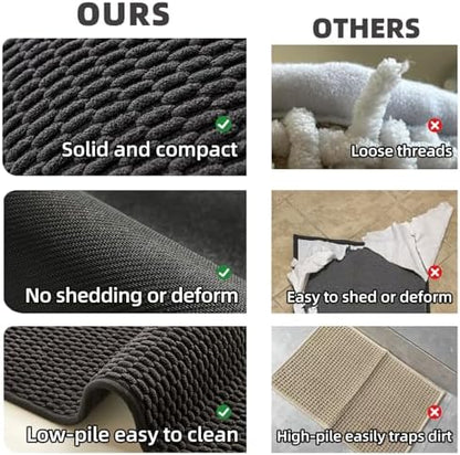 TYUU Black Bathroom Rugs Non Slip Washable, Super Absorbent Thin Bath Mat Quick Dry Low Pile Bathroom Rug, Black 20''x48''