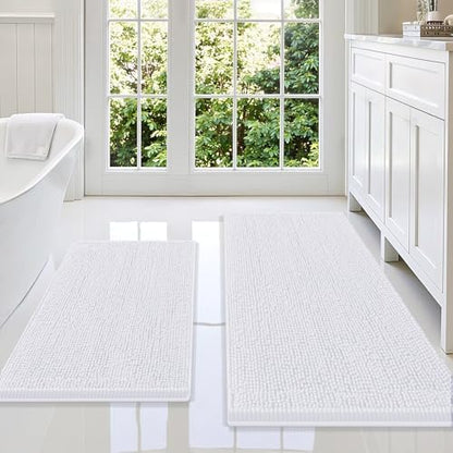 Smiry Chenille Bathroom Rugs Sets 2 Piece (47x20+30x20, White)