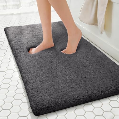 MINIDEAR Bathroom Rugs 47x20 Volcanic Gray - Thick Memory Foam Bath Mat, Ultra Soft & Plush Fluffy, Non-Slip, Quick Dry, Absorbent Washable Floor Microfiber Mat for Tub, Home Decor Accessories