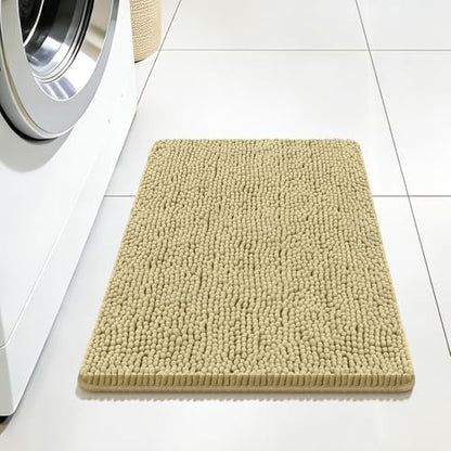 Bcoimo Small Bath Rug Mat,Chenille High Absorbent Beige Bathroom Floor Mats