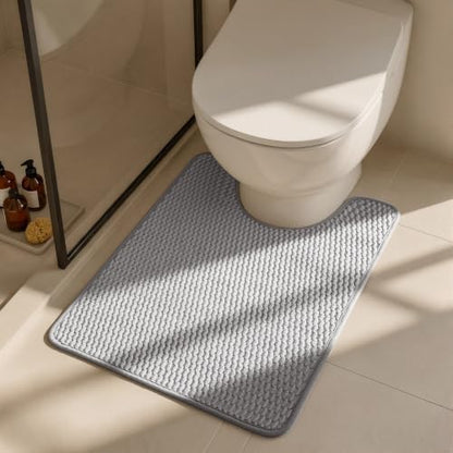 Triohero Toilet Rug, Thin Toilet Rugs U Shaped Washable Non Slip Absorbent Quick Dry Low Pile Toilet Mat, Light Grey 20x24 U Shape
