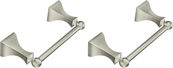 Moen Retreat Brushed Nickel Double Post Pivoting Toilet Paper Holder, Wall Mounted Toilet Roll Holder, DN8308BN (Pack of 2)