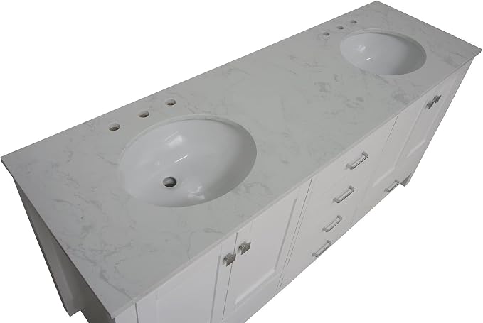 Horizon 72-inch Double Bathroom Vanity (Engineered Carrara/White): Includes White Cabinet with Engineered Carrara Countertop and White Ceramic Sinks