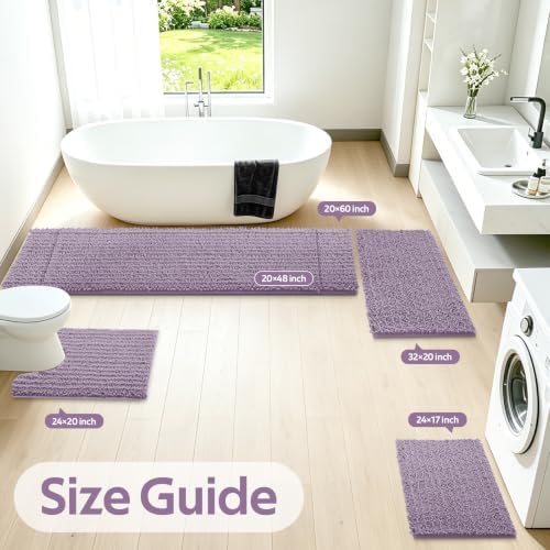 ACCUMTEK Upgrade Luxury 2 Piece Lavender Toilet Bathroom Rug Mat 48"x20"+24"x17", Ultra Soft Thick Absorbent Bath Mats, Non Slip Chenille Toilet Mat for Bathroom, Bedroom, Kitchen, Shower, Tub