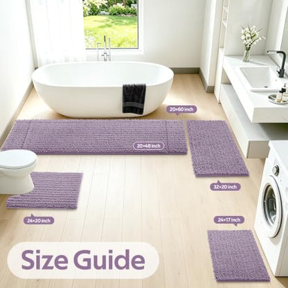 ACCUMTEK Upgrade Luxury 2 Piece Lavender Toilet Bathroom Rug Mat 32"x20"+24"x17", Ultra Soft Thick Absorbent Bath Mats, Non Slip Chenille Toilet Mat for Bathroom, Bedroom, Kitchen, Shower, Tub