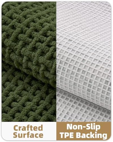 Color&Geometry 24"x59" Chenille Pile Bathroom Rugs Upgraded Denser,Green