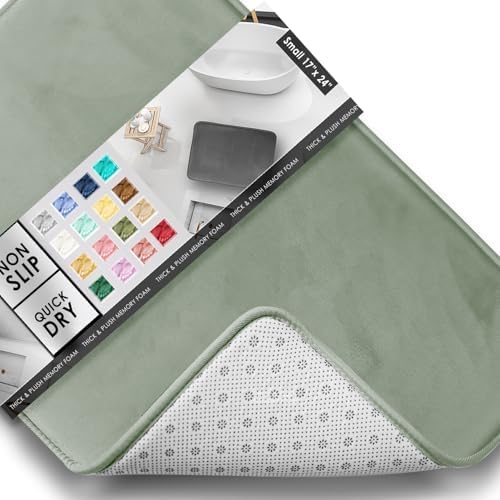 Clara Clark Bathroom Rugs, Velvet Memory Foam Bath Mat, Non-Slip Bath Rugs, Machine Wash, Dries Quickly, Ultra Soft Plush Bath Mats for Bathroom, 17 x 24, Ice Green