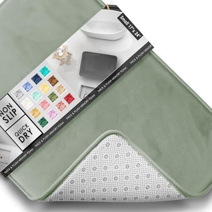 Clara Clark Bathroom Rugs, Velvet Memory Foam Bath Mat, Non-Slip Bath Rugs, Machine Wash, Dries Quickly, Ultra Soft Plush Bath Mats for Bathroom, 17 x 24, Ice Green