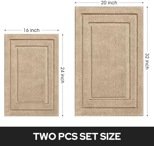 HOMEIDEAS Bathroom Rugs Sets 2 Piece, Soft Non Slip Bath Mat Khaki