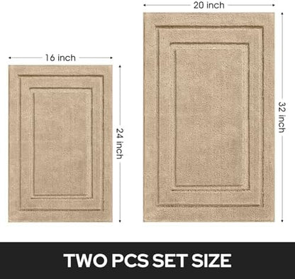 HOMEIDEAS Bathroom Rugs Sets 2 Piece, Soft Non Slip Bath Mat Khaki