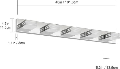 LED Modern Bathroom Vanity Light Fixtures (5-Light, 40-Inch), Chrome Modern Bathroom Wall Lighting Fixtures Over Mirror (Cool White 6000K)