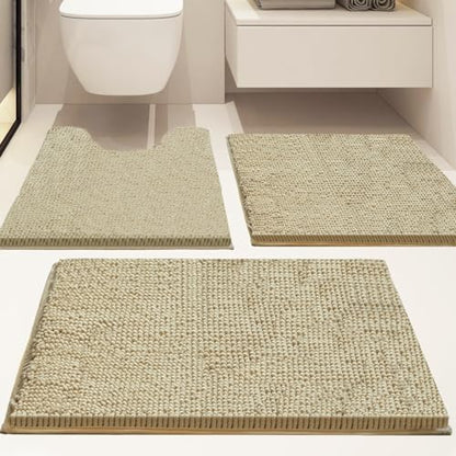 Bathroom Rugs Sets 3 Piece Non Slip,Bath Rugs with PVC Backing Bath Carpet,Bathroom Rug Washable,Absorbent,Plush Carpet Mats,Bath Mats for Bedroom, Kitchen,Tub,Home Decor(Camel)