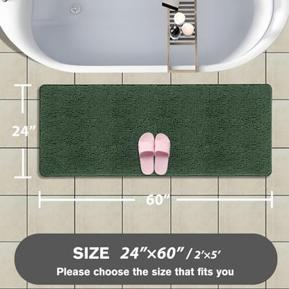 Bathroom Runner Rug 24 x 60 Inch – Extra Large Long Bath Mat | Absorbent and Washable Thick Chenille Bath Rug Non-Slip Runner Rug for Bathroom, Shower, Sink(Hunter Green)