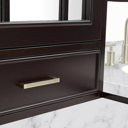 ARIEL Stafford 84-inch Bathroom Vanity with Sink,Solid Wood, 1.5-inch Italian Carrara Marble Countertop & Backsplash, Double Oval Porcelain Sink, 5 Soft Closing Doors, 6 Dovetail Drawers, Espresso