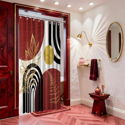 Black and Red Stall Shower Curtain, 48X72 in Narrow Small, Mid Century