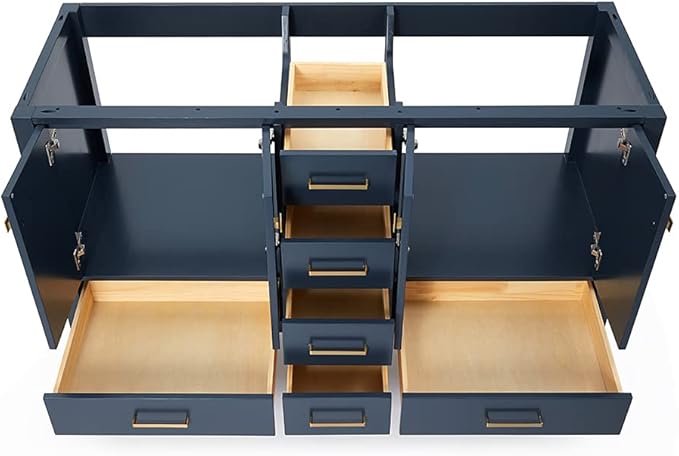 ARIEL Cambridge 60-inch Bathroom Vanity Base Cabinet,Solid Wood, 4 Soft Closing Doors, 6 Dovetail Drawers, Midnight Blue