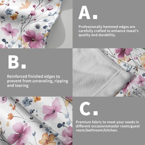 Purple Wildflowers Hand Towels 14x28 Inch 2Pcs Summer Spring Botanical Floral Butterfly Soft Fingertip Tea Towel Absorbent Dish Cloth for Bathroom Kitchen Hotel Spa Home Decor