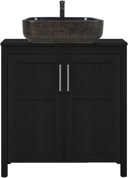 YOURLITE 30" Bathroom Vanity with Sink, Black Bathroom Vanity and Sink Combo with Faucet & Pop Up Drain Set,Traditional Vanity with with Black & Gold Ceramic Sink