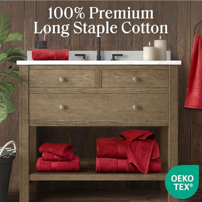 Madison Park 800GSM 100% Cotton Bathroom Bath Towel Set of 8, Bright Red