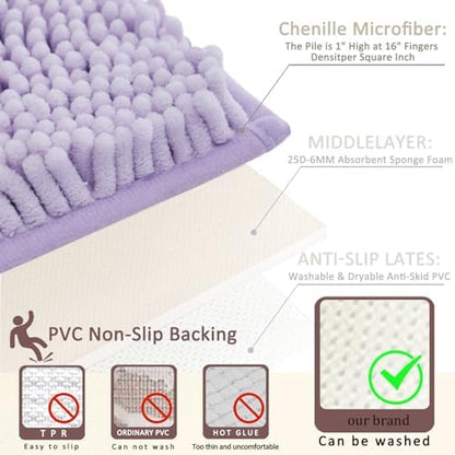 Bathroom Rugs Sets 3 Piece Non Slip,Bath Rugs with PVC Backing Bath Carpet,Bathroom Rug Washable,Absorbent,Plush Carpet Mats,Bath Mats for Bedroom, Kitchen,Tub,Home Decor (Lavender)