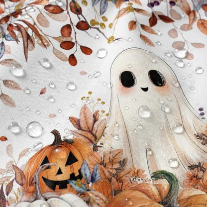 Fall Funny Ghost Shower Curtain, Halloween Pumpkins Harvest Autumn Leaves Decor Bath Curtain, Maple Leaves Spooky Bathroom Accessories Set with Hooks