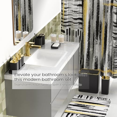 Bathroom Set - Bathroom Accessory Set, Black Bathroom Set, 26PC Bathroom Sets with Shower Curtain and Rugs, Toilet Brush, Trash Can, Qtip Holder & Bathroom Soap Dispenser Set