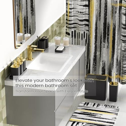 Bathroom Set - Bathroom Accessory Set, Black Bathroom Set, 26PC Bathroom Sets with Shower Curtain and Rugs, Toilet Brush, Trash Can, Qtip Holder & Bathroom Soap Dispenser Set