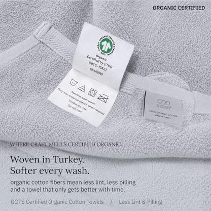 California Design Den Organic Cotton Towel & Washcloth Set of 6, Light Grey