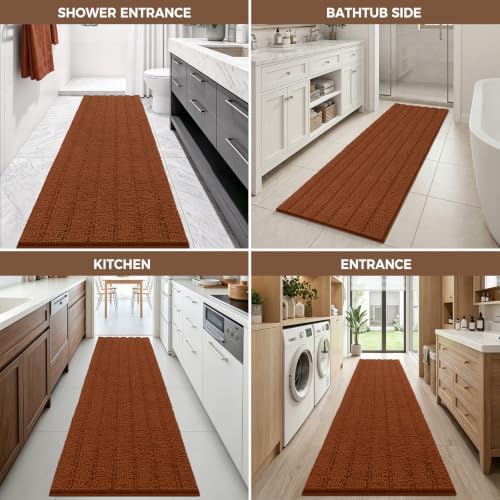 Bcoimo Bath Rug Mat,70x24 Extra Soft Burnt Orange Long Bathroom Runner Rug