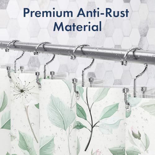 Bathway Shower Curtain Hooks Chrome Shower Curtain Rings, 12 Pcs Metal Double Hooks Rings Rust Proof for Bathroom Shower Curtain Rod