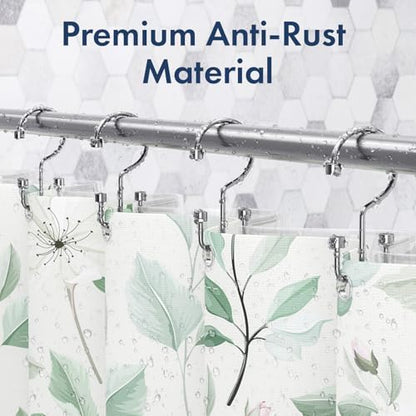 Bathway Shower Curtain Hooks Chrome Shower Curtain Rings, 12 Pcs Metal Double Hooks Rings Rust Proof for Bathroom Shower Curtain Rod