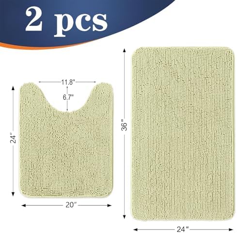OLANLY Chenille Bathroom Rugs Mats Sets 2 Piece, 36"x24"+24"x20", Vanilla