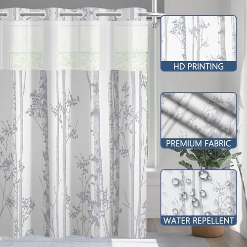 No Hook Shower Curtain with Snap in Liner 71x74 Inch